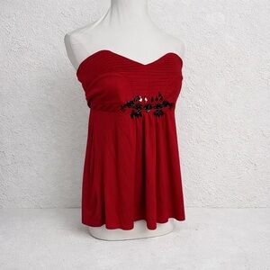Y2K Red Strapless Corset Babydoll Top • Sweetheart Neckline • Boned Bustier L